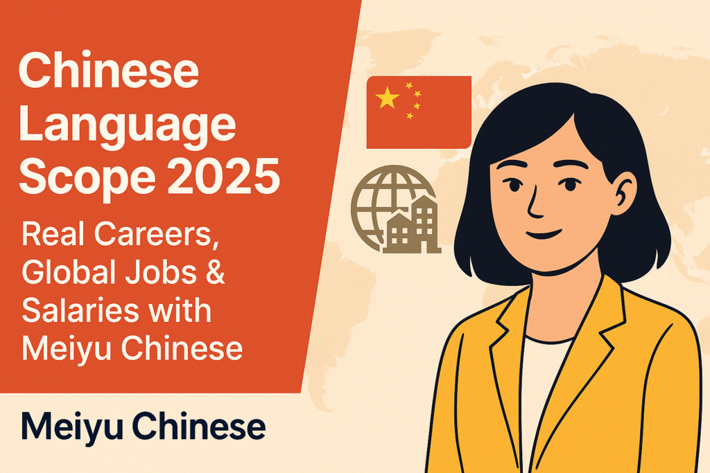 Chinese Language Scope 2025 blog banner by Meiyu Chinese – Real careers, high-paying global Mandarin jobs in India, Taiwan, USA, Malaysia.